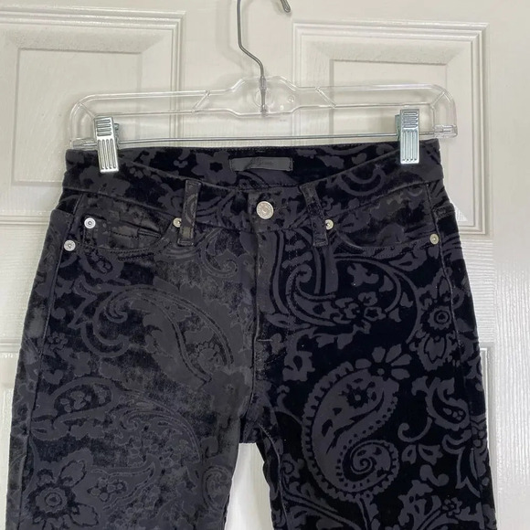 7FAM Black Velvet Paisley Pants‎ Ankle Skinny Size 25 Boho READ - Picture 5 of 12